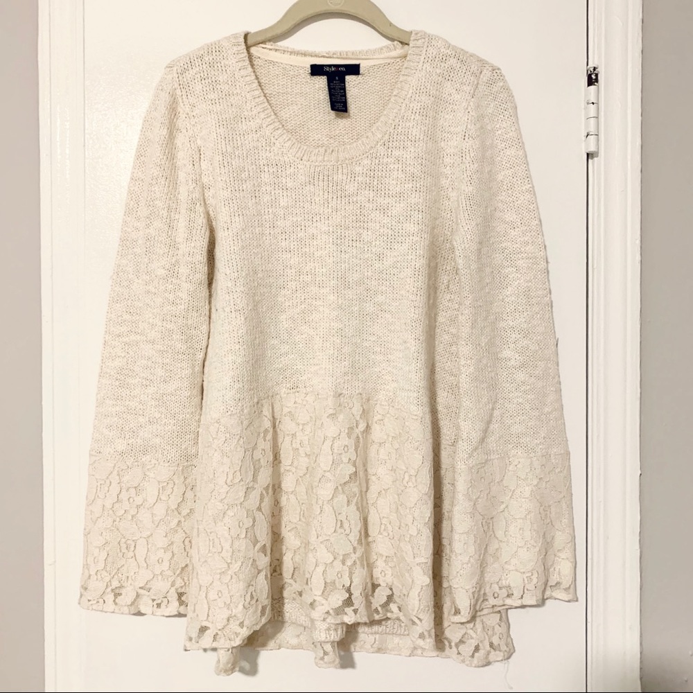Women’s Ivory Knit Sweater with Lace